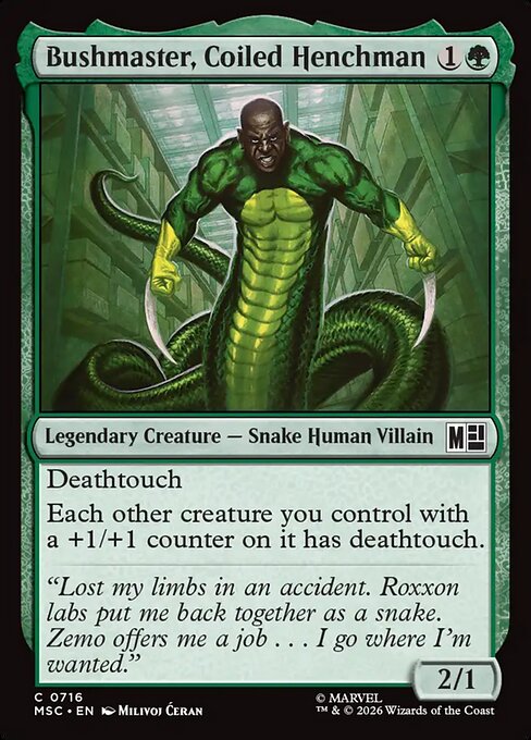 Bushmaster, Coiled Henchman Marvel Super Heroes Commander Magic: The Gathering card image