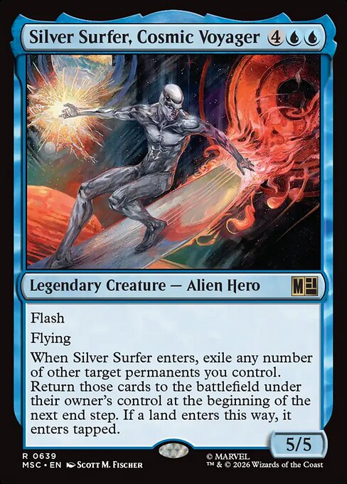Silver Surfer, Cosmic Voyager Marvel Super Heroes Commander Magic: The Gathering card image
