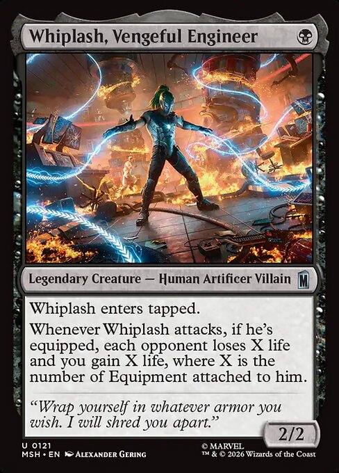 Whiplash, Vengeful Engineer Marvel Super Heroes Magic: The Gathering card image