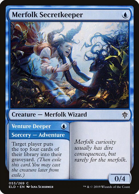 Merfolk Secretkeeper // Venture Deeper Throne of Eldraine Magic: The Gathering card image