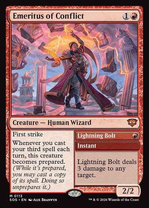 Emeritus of Conflict // Lightning Bolt - Secrets of Strixhaven #113